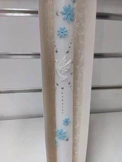 Sviečka s holubicou: modro-strieborná