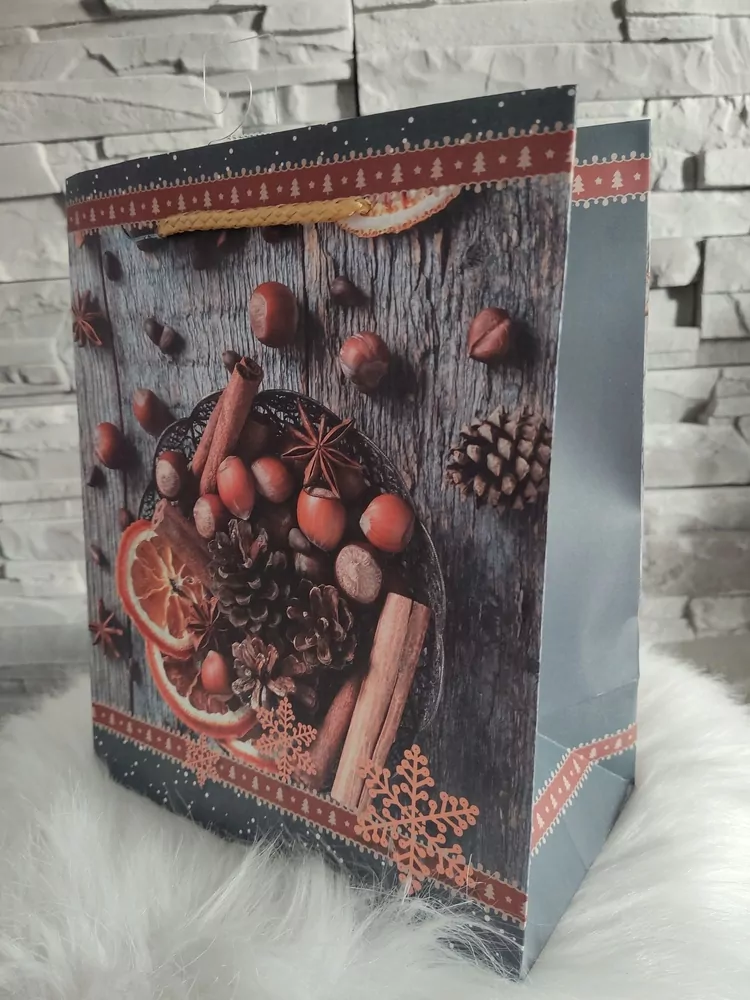 Vianočná taška M strieborná- šišky