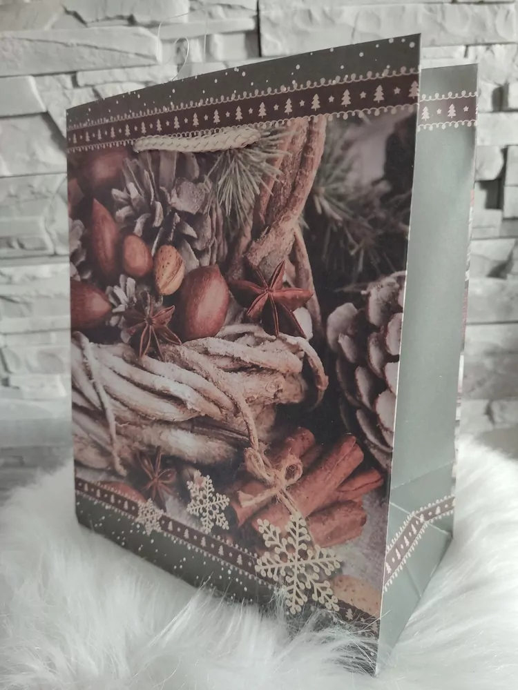 Vianočná taška M strieborná- škorica