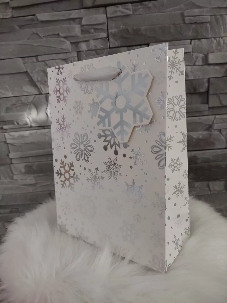 Vianočná taška M strieborná- vločky