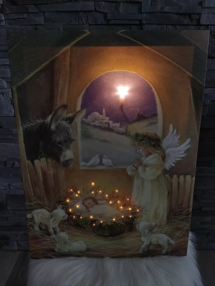 LED obraz: Ježiško v jasličkách: 25LED svetielok