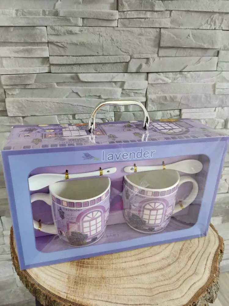 Dvojset - šálky, podšálky a lyžičky - fialový