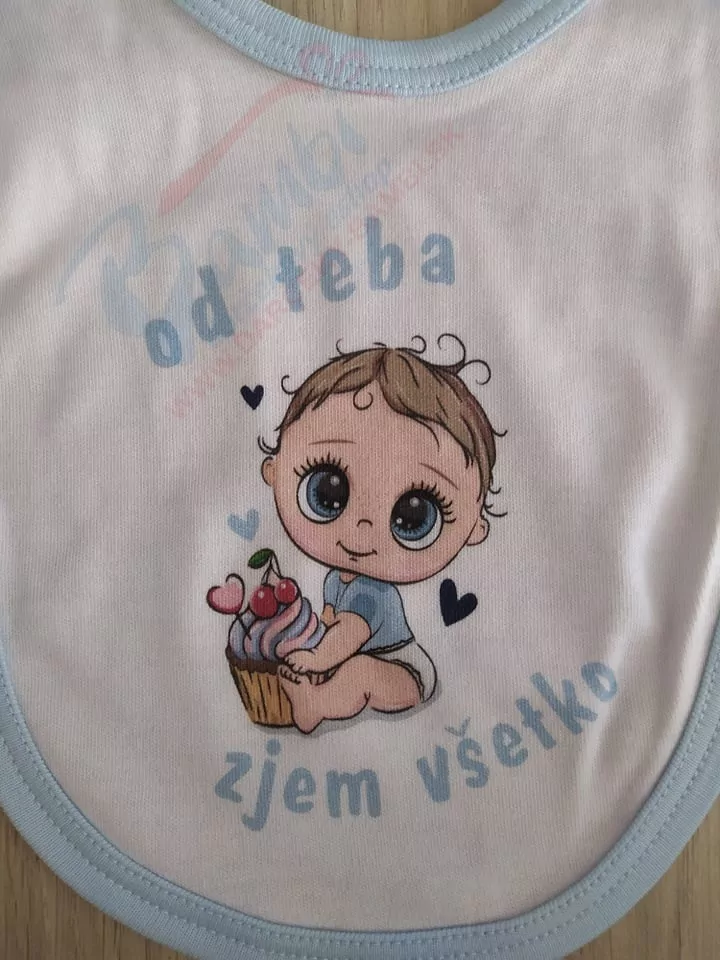 Detský podbradník - od teba zjem všetko - s bledomodrým lemom