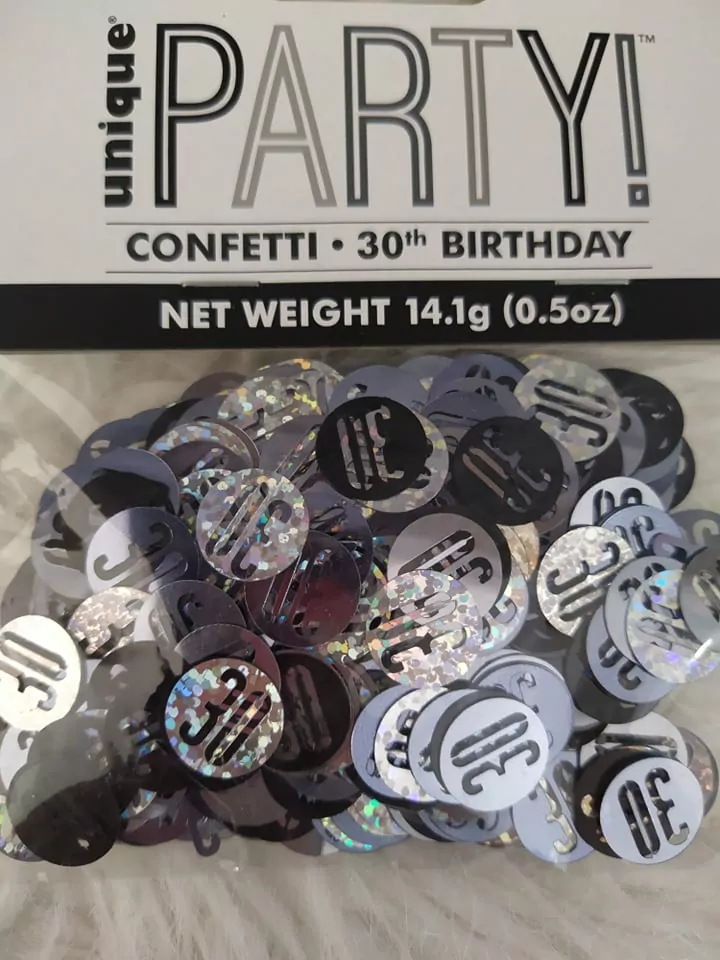 Konfety Happy Birthday - 30 čierno-strieborné