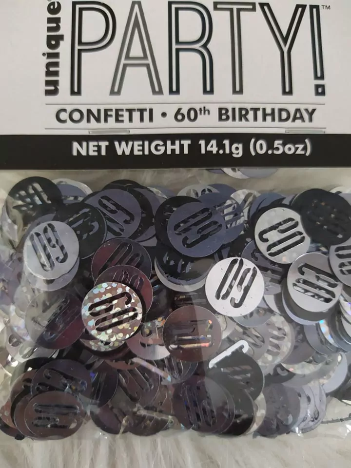 Konfety Happy Birthday - 60 čierno-strieborné