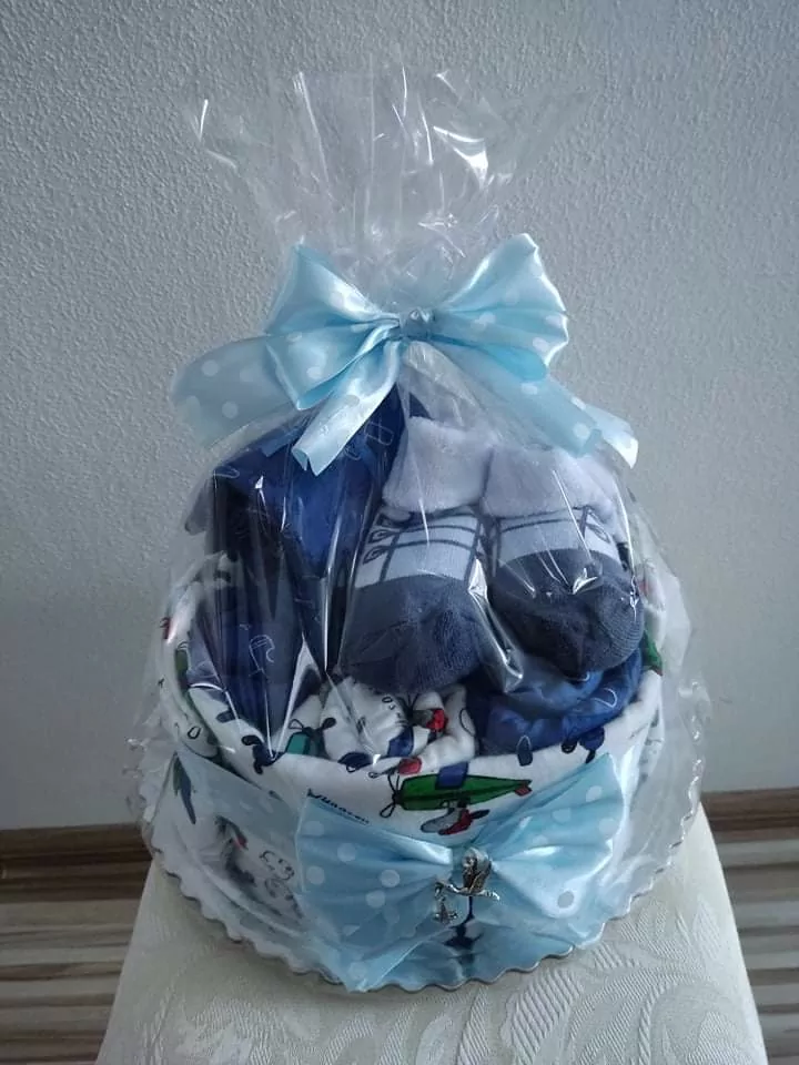 Plienková torta z látkových plienok - modrá