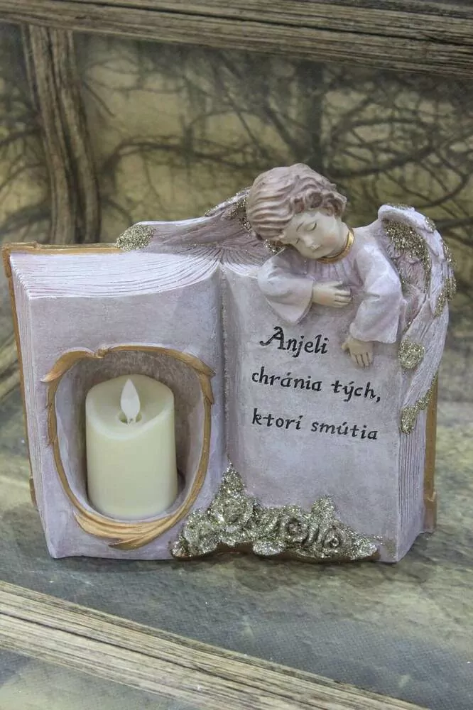 xAnjel na hrob s LED sviečkou 25cm