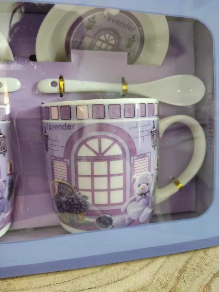 Dvojset - šálky, podšálky a lyžičky - fialový