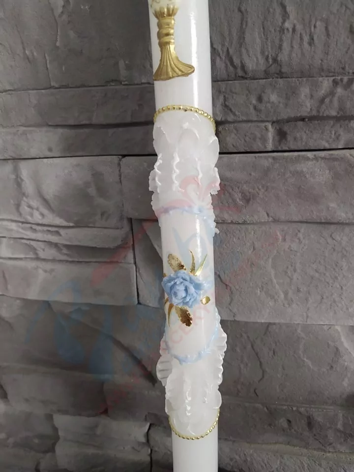 Sviečka Exclusive s 3D ružou - modrá