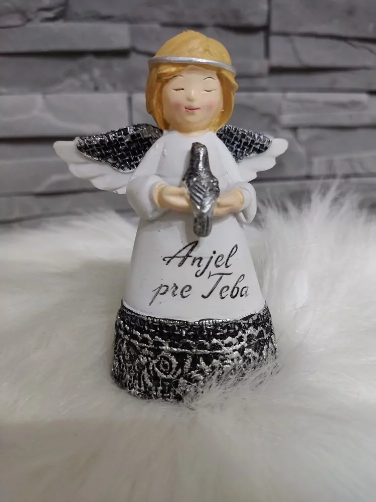 Anjelik s venovaním a rolničkou: strieborný - 4druhy