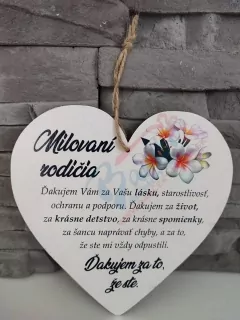 Drevená tabuľka- Poďakovanie rodičom biela