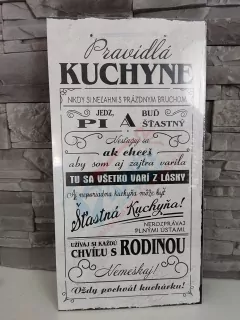 Drevená tabuľka- Pravidlá kuchyne sivá