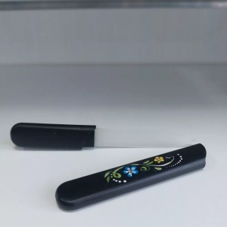 Sklenený pilník so Swarovski kamienkami- čierny s kvetom