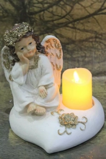 xAnjelik na srdiečku s LED sviečkou 18 cm