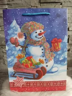 Vianočná taška L modrá- snehuliak