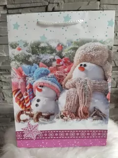 Vianočná taška L ružová- snehuliak