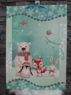 Vianočná taška XL zelená- zvieratká