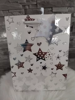 Vianočná taška M strieborná- hviezdy