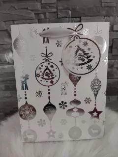 Vianočná taška M strieborná- ozdoby