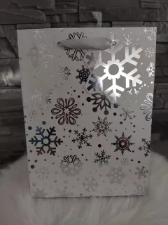 Vianočná taška M strieborná- vločky