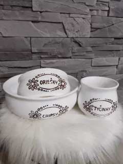 Sada bielych misiek na chipsy, oriešky a tyčinky