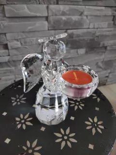 Sklenený anjel s držiakom na čajovú sviečku