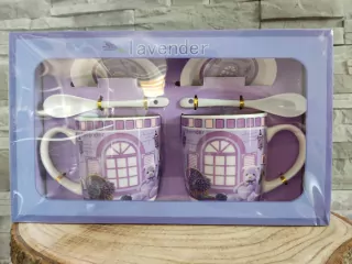 Dvojset - šálky, podšálky a lyžičky - fialový