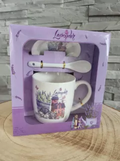 Šálka, podšálka, lyžička - levanduľový motív