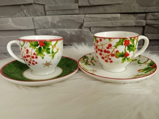 Set hrnčekov na espresso Vianočná ruža