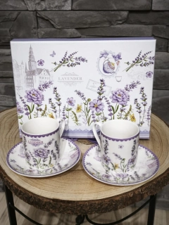☕ Sada 2 hrnčekov s podšálkami – Levanduľa 100 ml