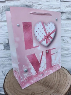 💗 Darčeková taška LOVE so srdiečkom – ružová