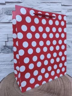 🔴 Darčeková taška červená s bielymi bodkami