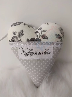 Handmade šedé srdiečko Najlepší svokor