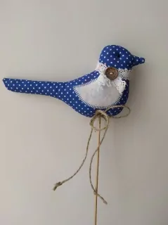 Handmade modrý vtáčik na špajdli
