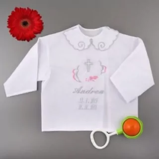 Krstová košieľka kríž s kvetmi-ružová klasik