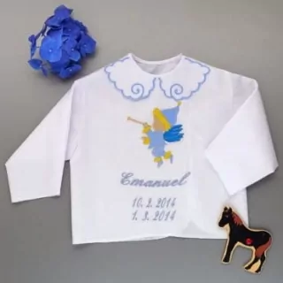 Krstová košieľka anjelik s trúbou-modrá klasik