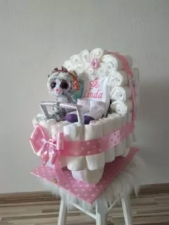 Plienková torta - Cat s vyšívaným textilom