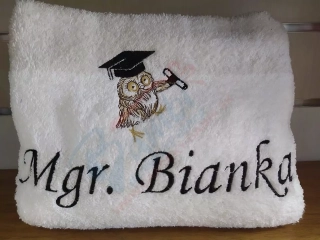 Osuška s nápisom Mgr. Bianka
