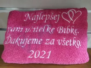 Osuška s nápisom Najlepšej pani učiteľke Bibke, ďakujeme za všetko 2021