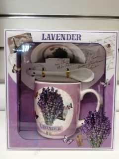 Set lavender - šálka, podšálka, lyžička