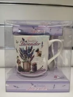 Set levanduľová šálka s lyžičkou v priehľadnom balení