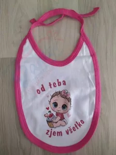 Detský podbradník - od teba zjem všetko - s tmavoružovým lemom