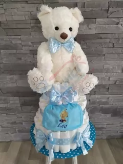 Plienková torta maxi modrá s vyšívaným podbradníčkom